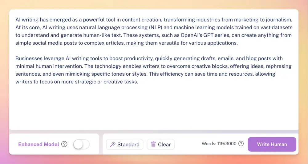 writehuman.ai user interface