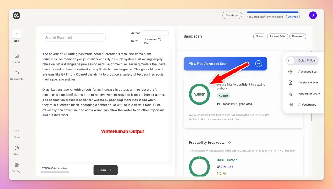 writehuman.ai GPTZero 0% AI