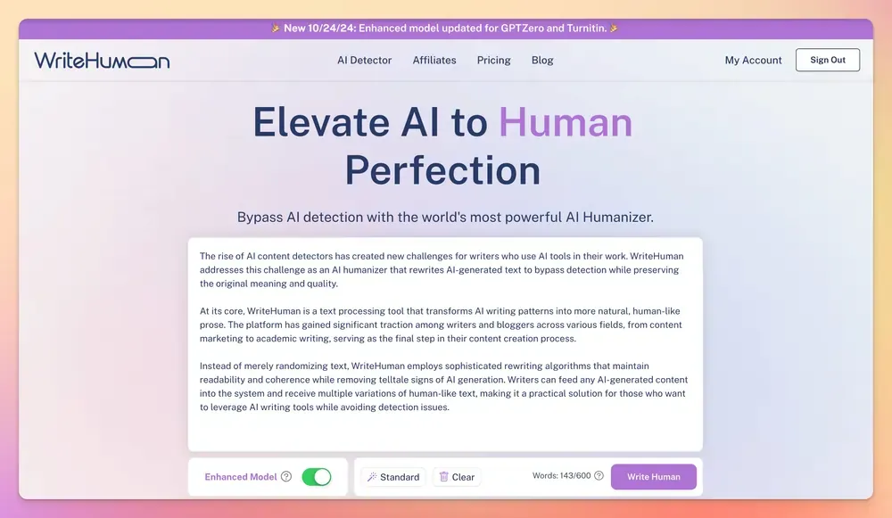 WriteHuman interface screenshot of input of intro paragraph.