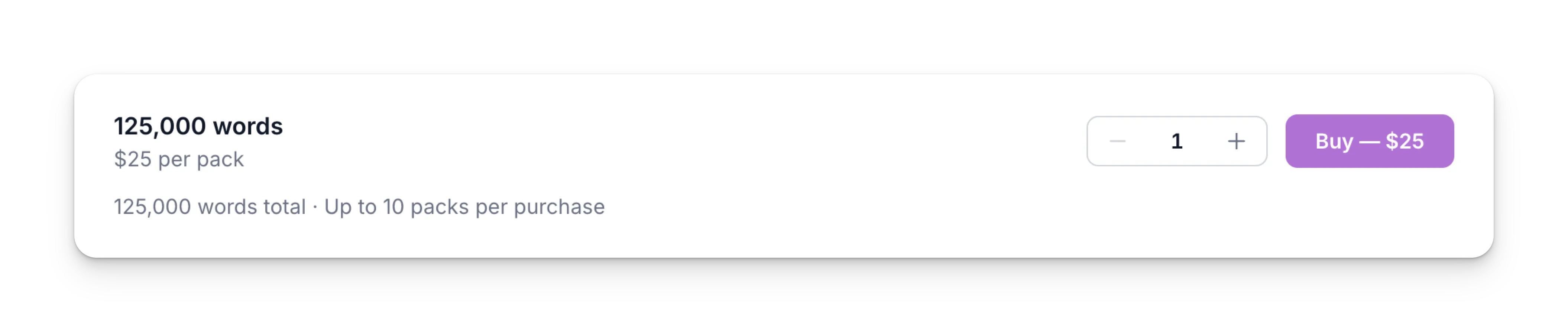 WriteHuman API top-up grab pack pricing screenshot.